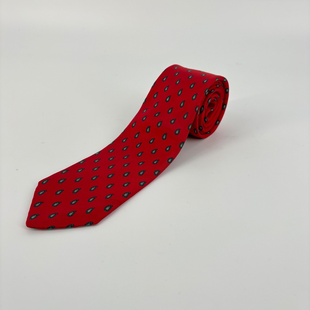 Mallory & Church Necktie Mens 60"x3" Red Micro Paisley Italian Silk Classic Tie